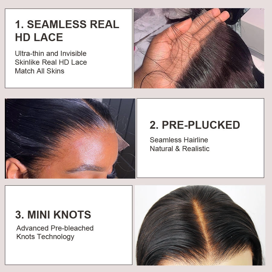 WOWANGEL Silky Straight Highlight 13x6 Skinlike Real HD Lace Front Wig