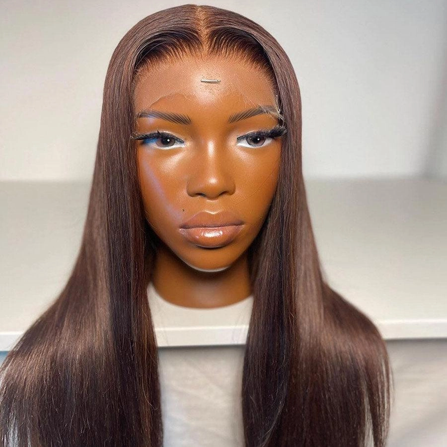 WOWANGEL Straight #4 Dark Brown Color 13X6 HD Lace Front Wigs