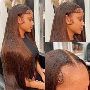WOWANGEL Straight #4 Dark Brown Color 13X6 HD Lace Front Wigs