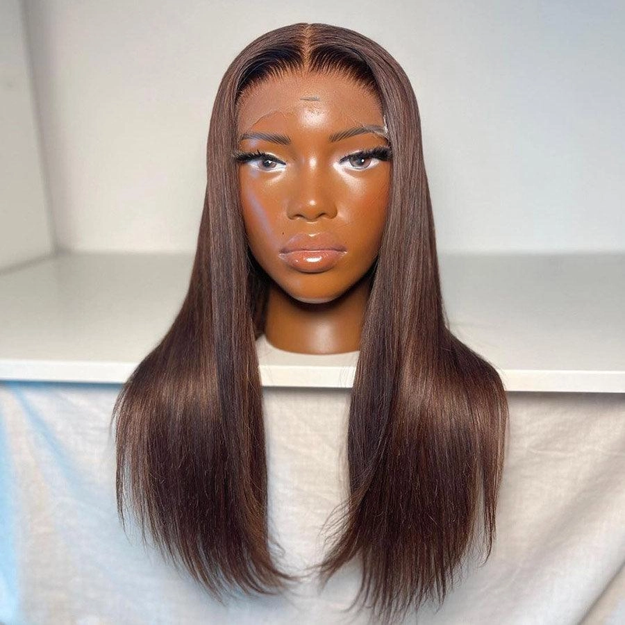 WOWANGEL Straight #4 Dark Brown Color 13X6 HD Lace Front Wigs