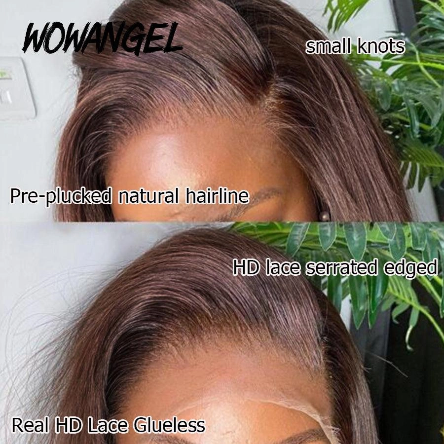 WOWANGEL Straight #4 Dark Brown Color 13X6 HD Lace Front Wigs