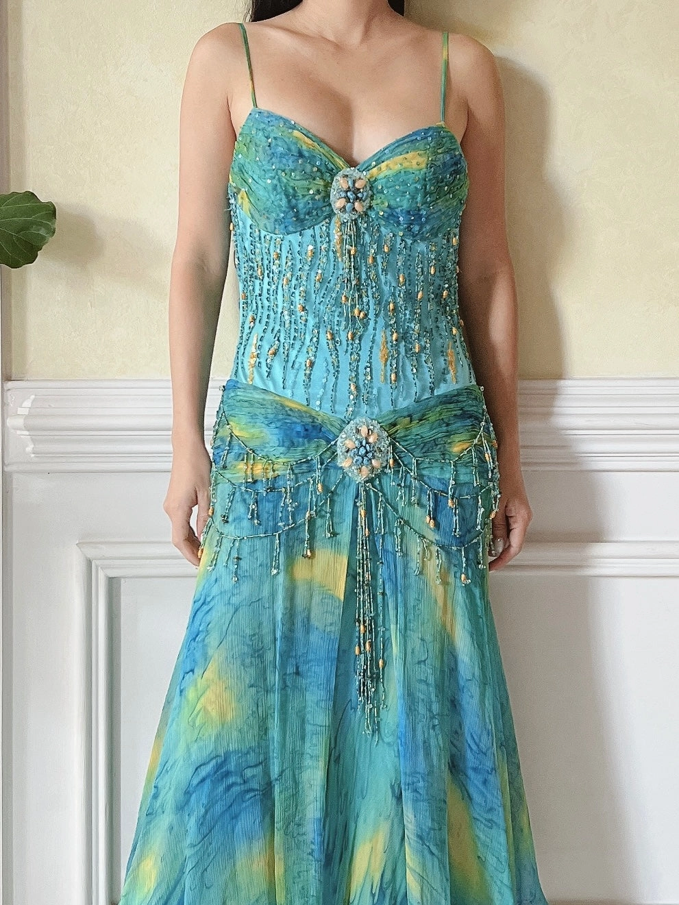 Y2K Beaded Silk Gown - S
