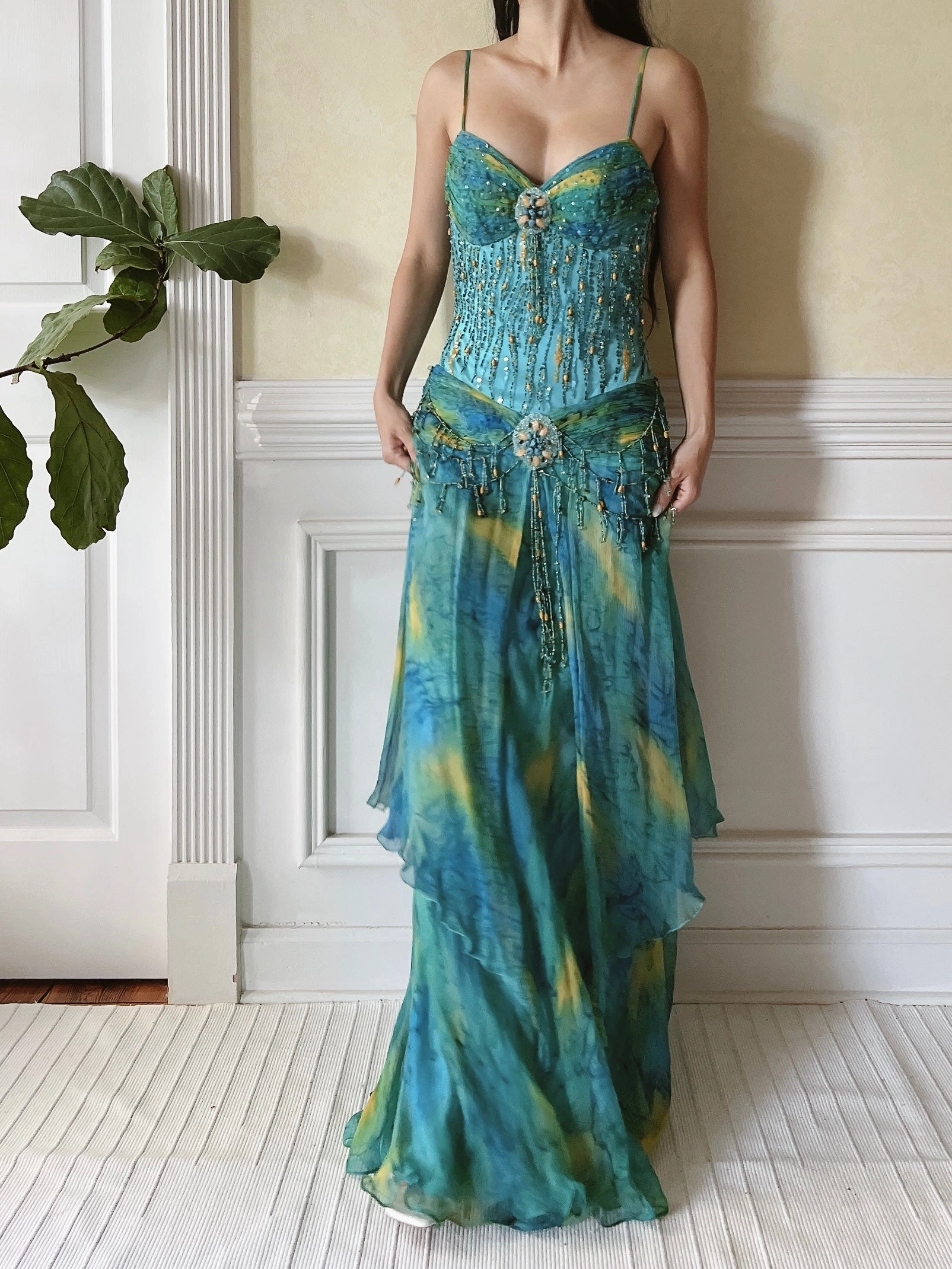 Y2K Beaded Silk Gown - S