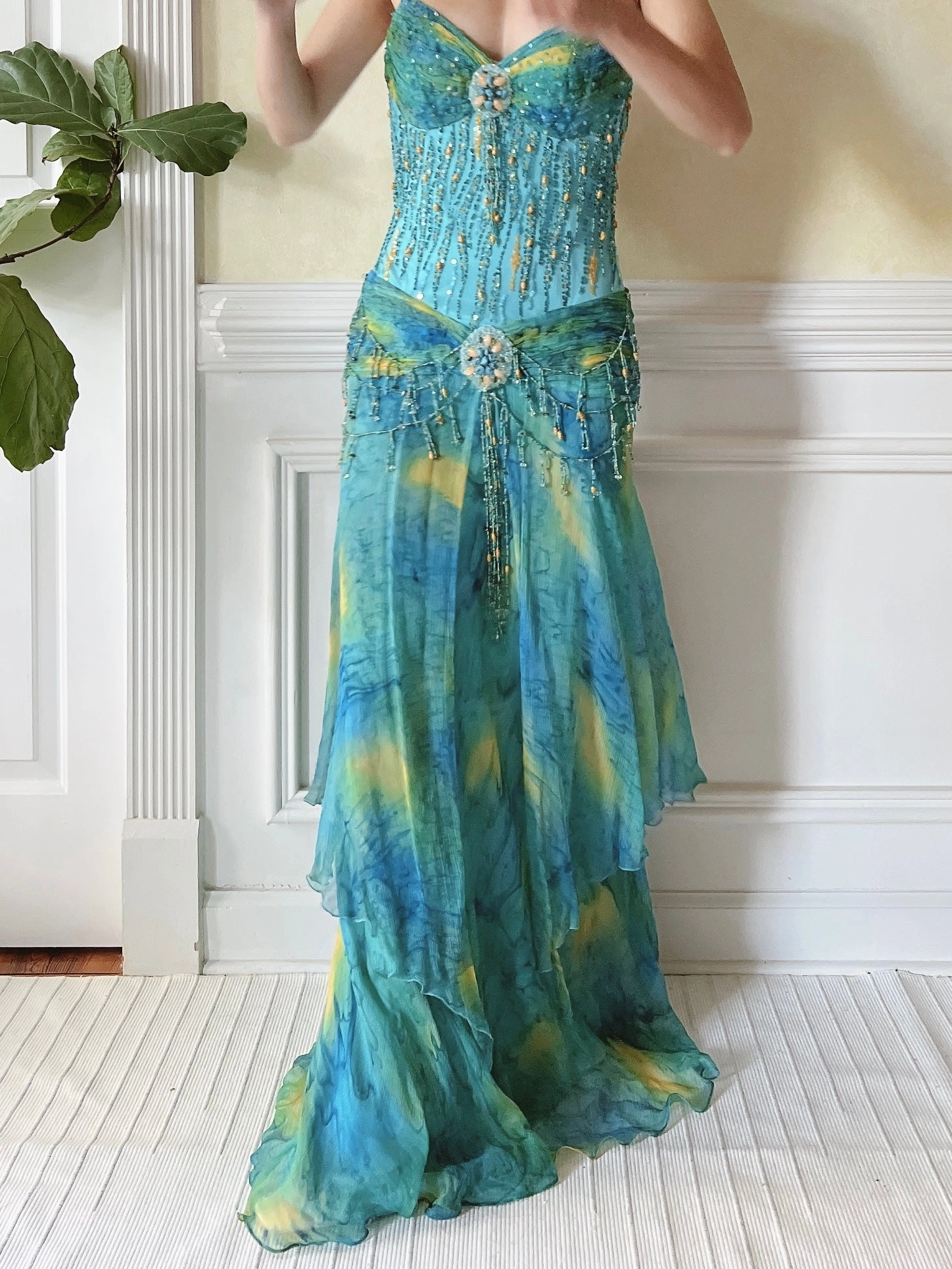 Y2K Beaded Silk Gown - S