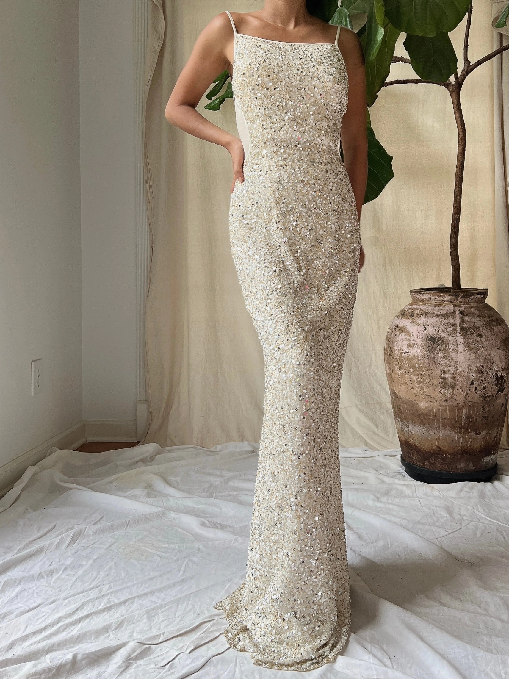 Y2K Ivory Sequins Gown - XS/0