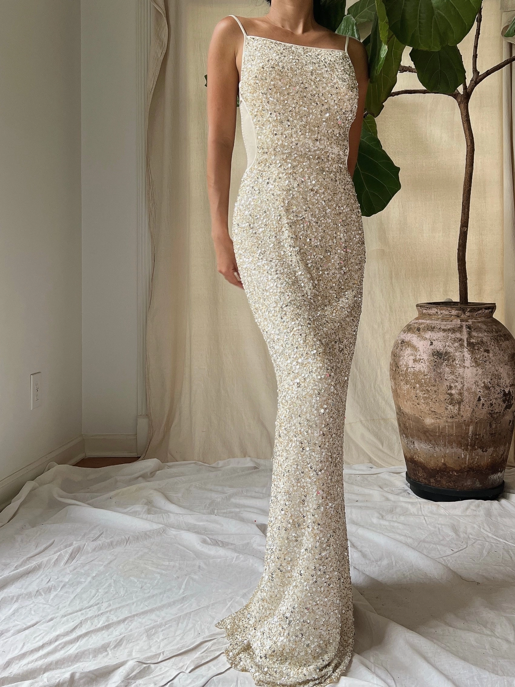 Y2K Ivory Sequins Gown - XS/0