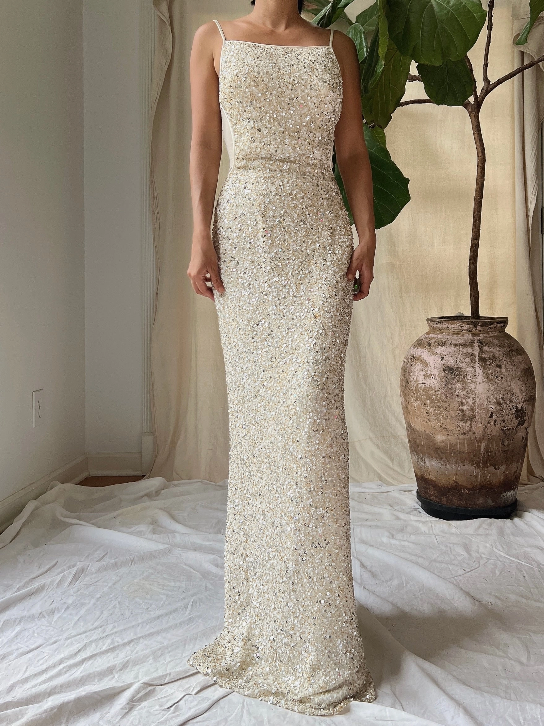 Y2K Ivory Sequins Gown - XS/0