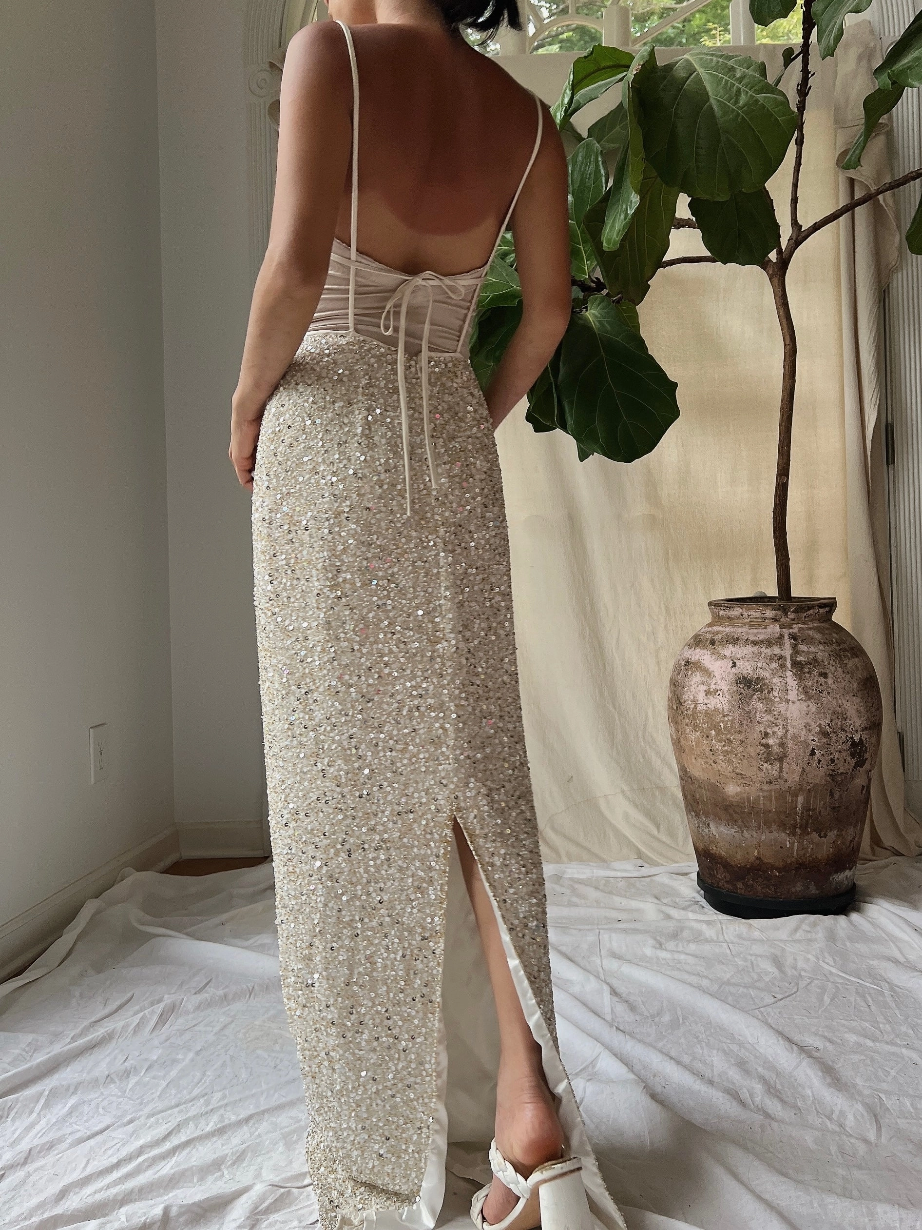 Y2K Ivory Sequins Gown - XS/0