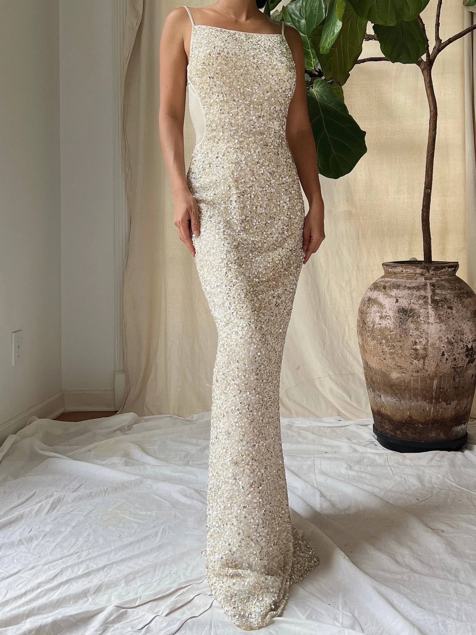 Y2K Ivory Sequins Gown - XS/0