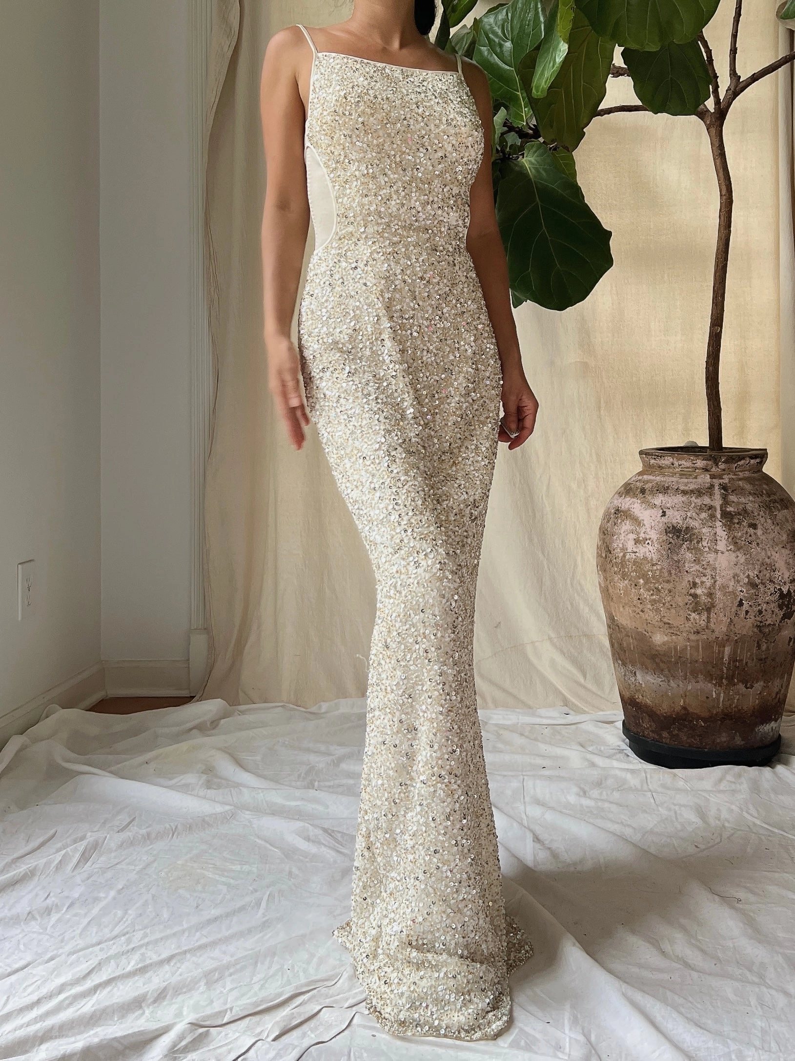 Y2K Ivory Sequins Gown - XS/0