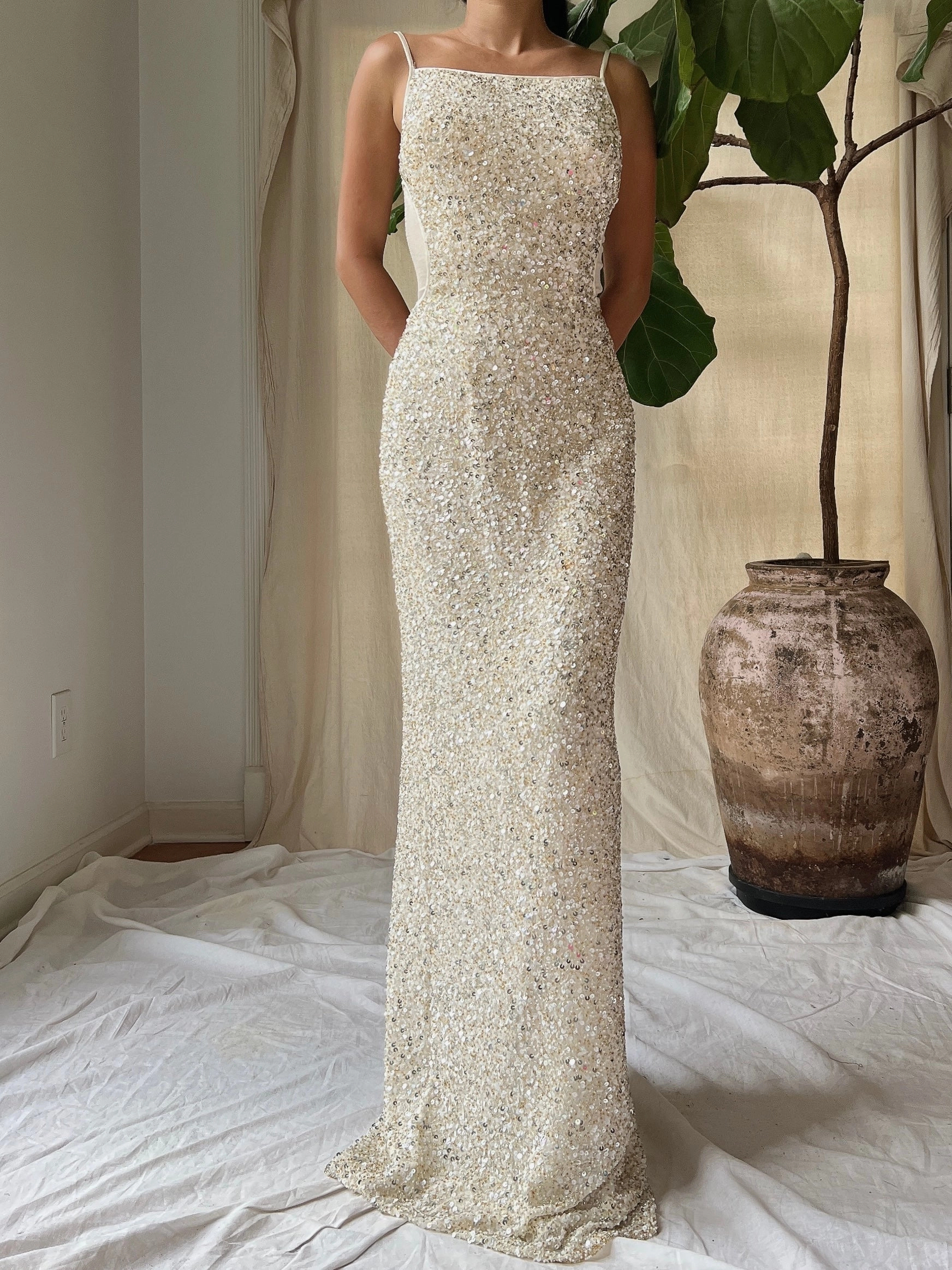 Y2K Ivory Sequins Gown - XS/0