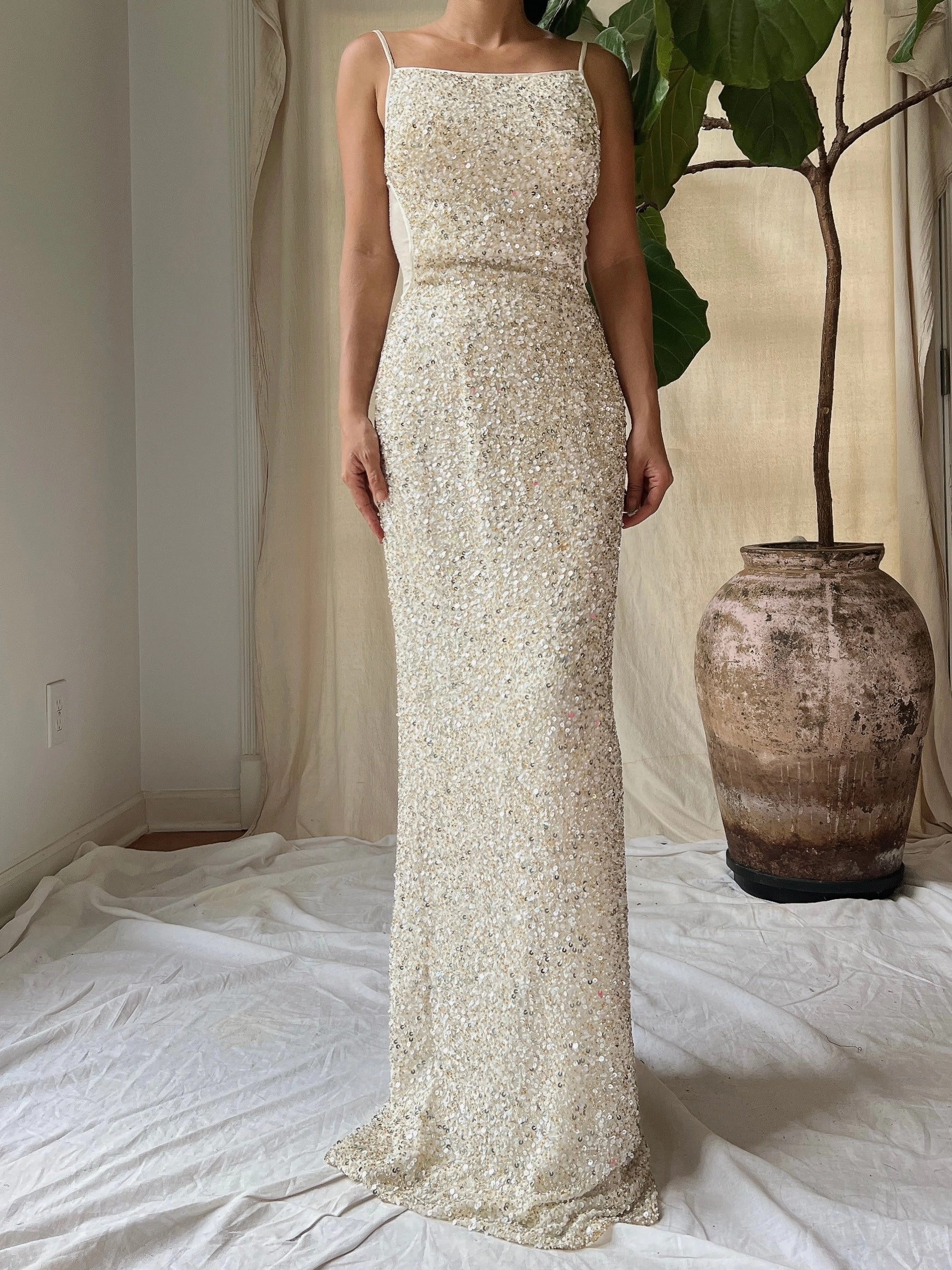 Y2K Ivory Sequins Gown - XS/0