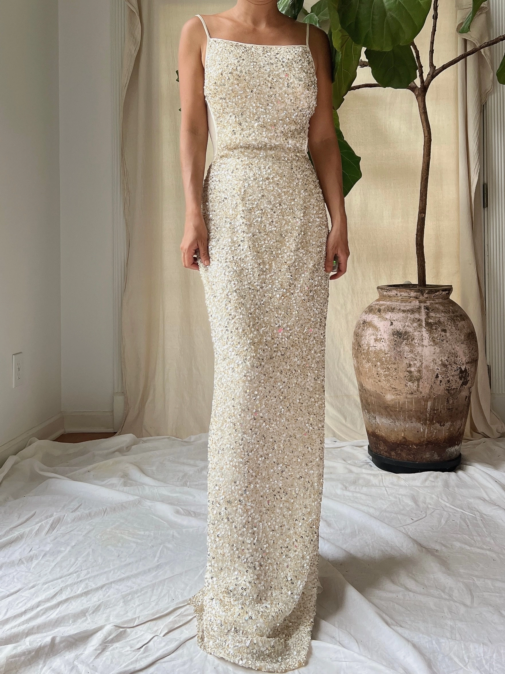Y2K Ivory Sequins Gown - XS/0