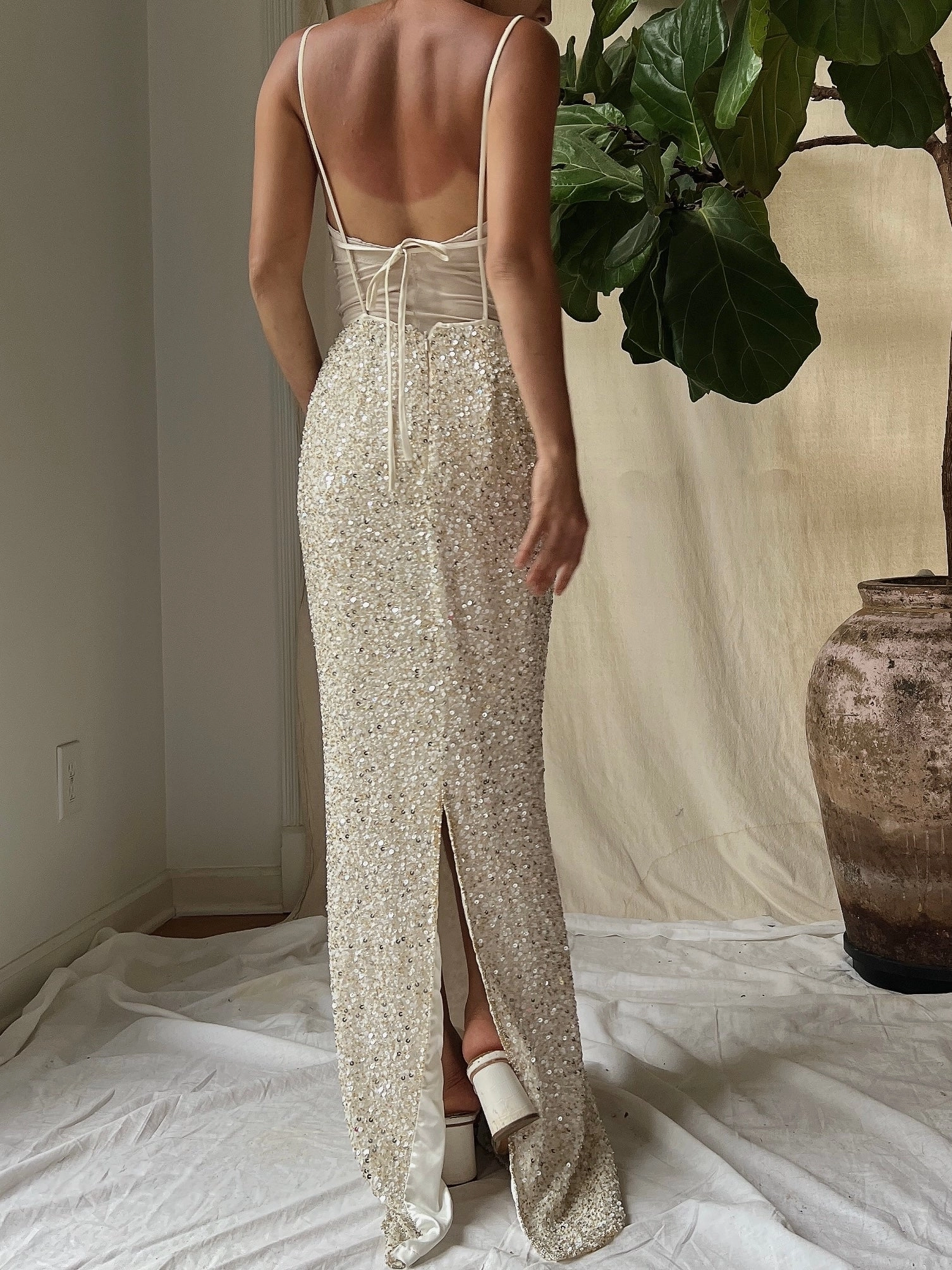 Y2K Ivory Sequins Gown - XS/0