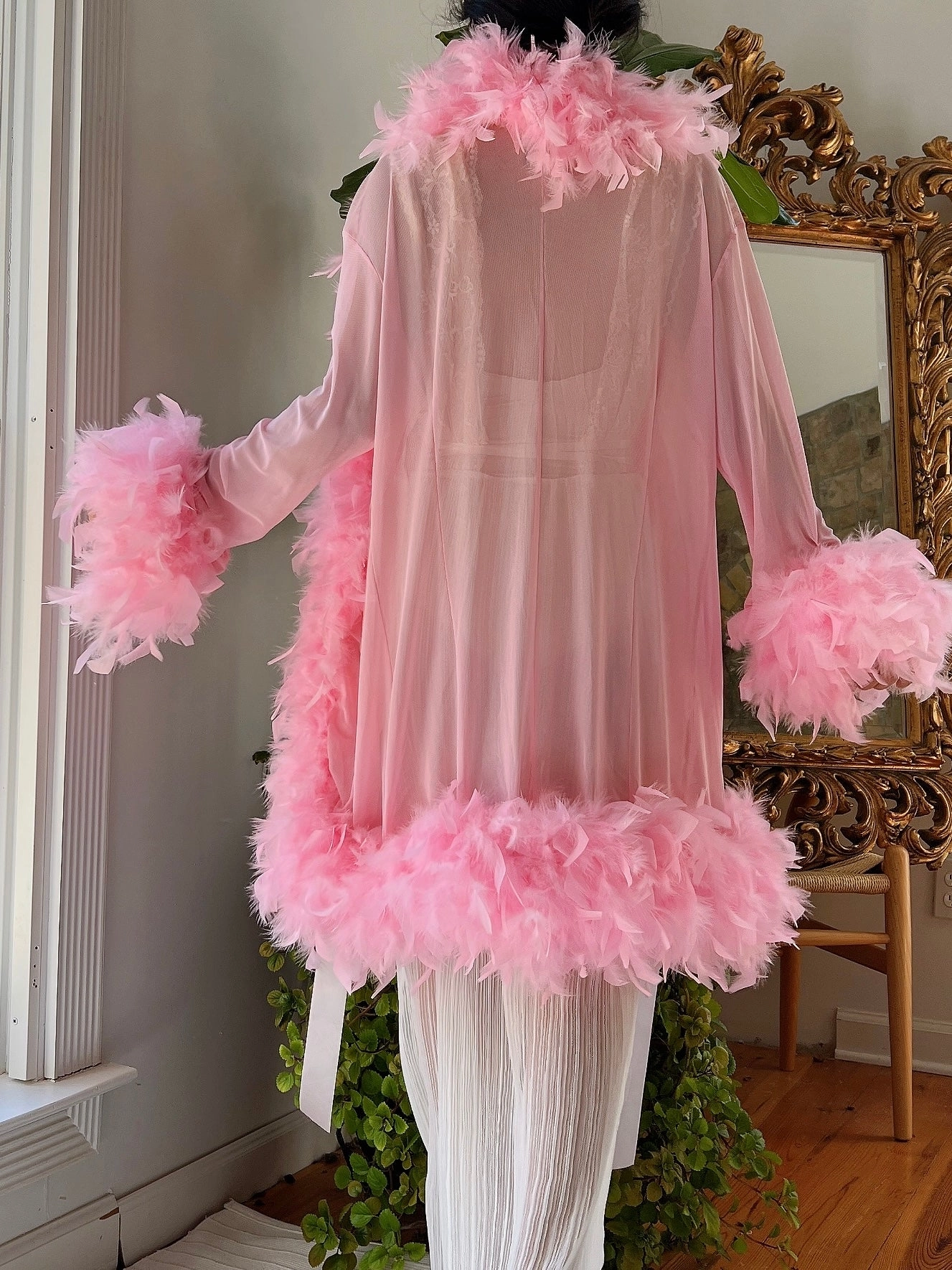 Y2K Mesh Feather Robe - OSFM
