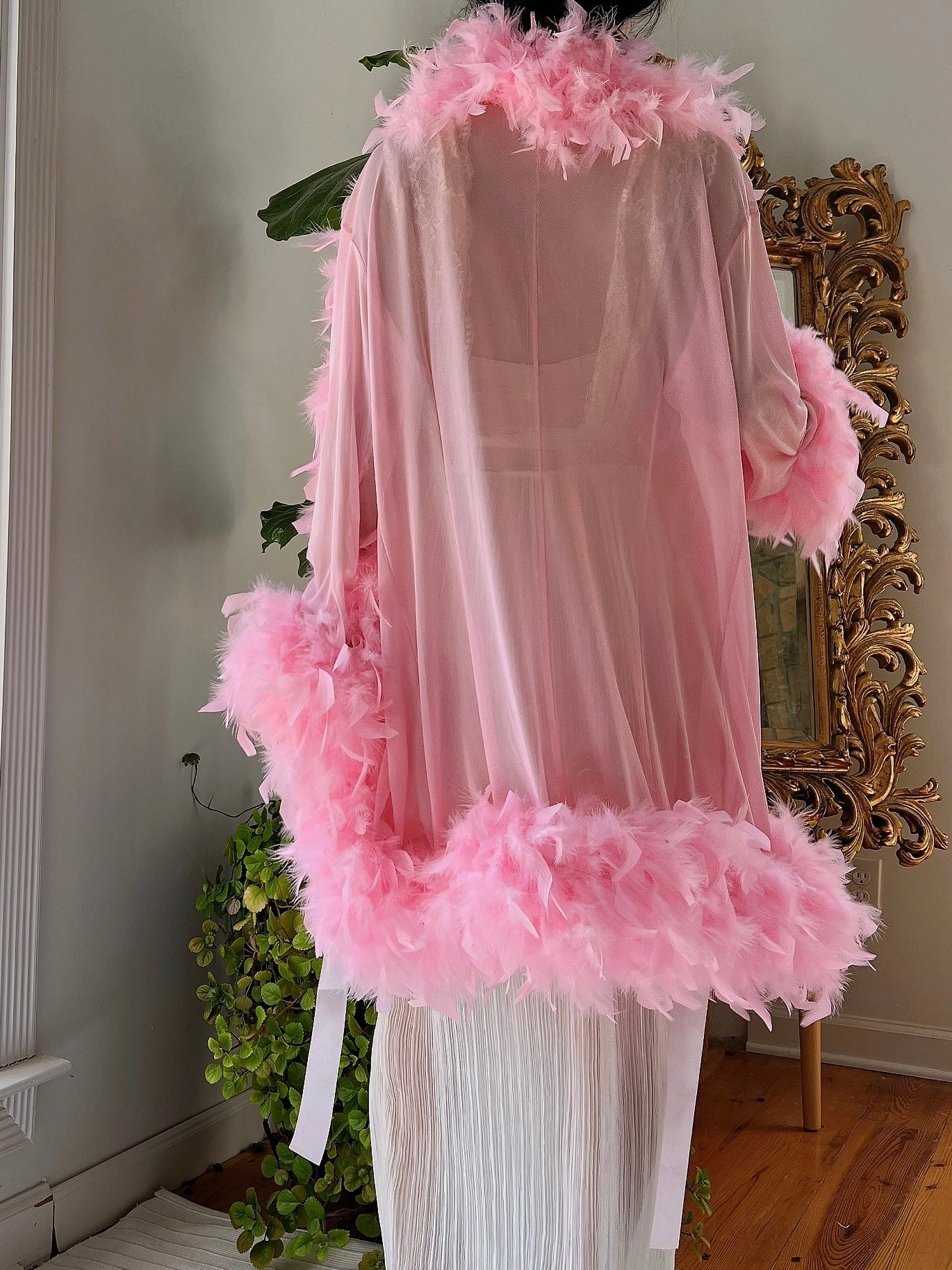 Y2K Mesh Feather Robe - OSFM